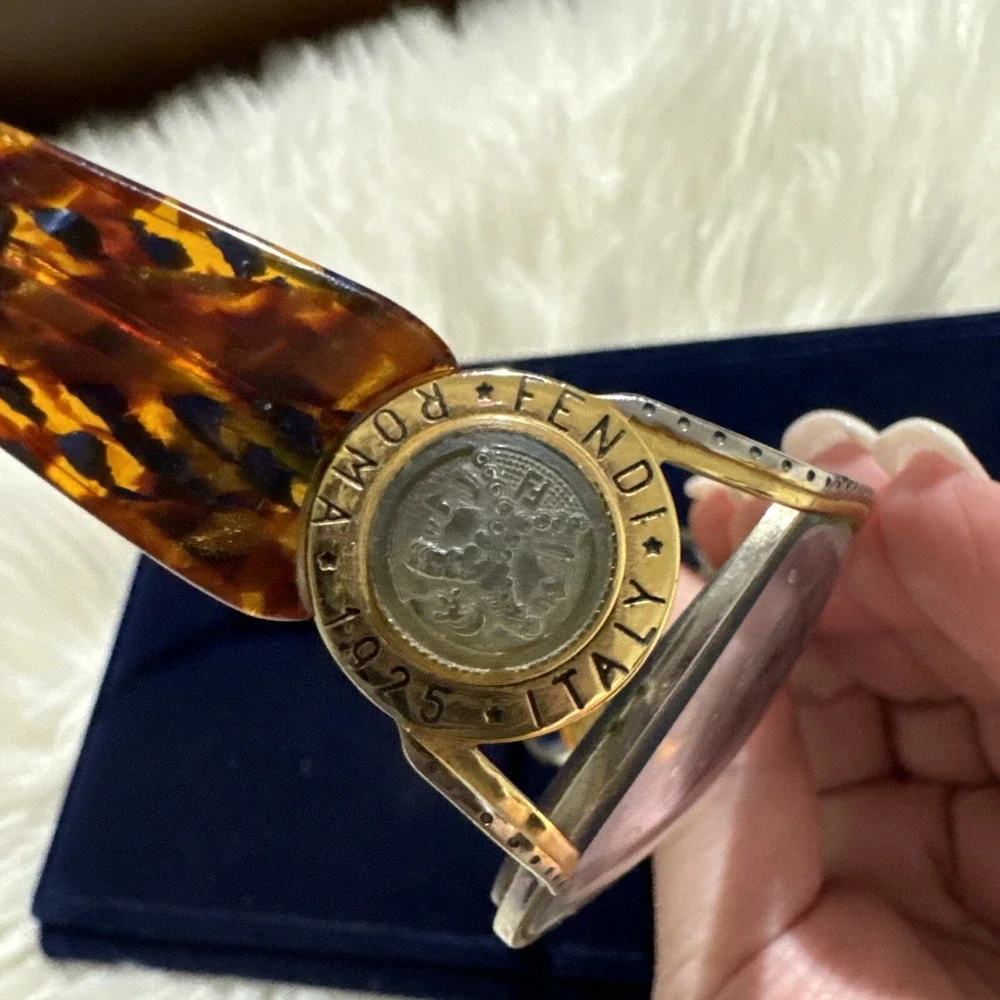 Vintage Fendi Oversized eyeglasses Frames only ornate Italy Metal Logo RARE
